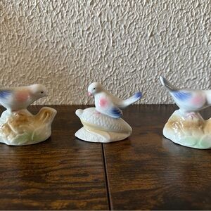 Vintage Porcelain Bird Figurines with Pastel Accents
